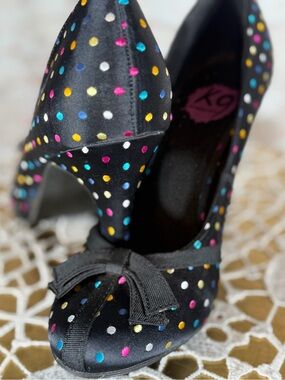K9 by Rocket Dog Black Polka Dot Satin 4” Heels Women’s Size 8.5